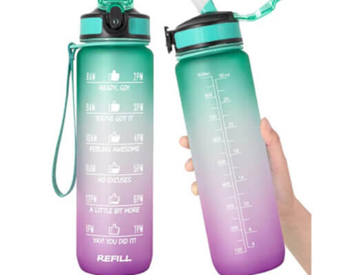 32 oz Motivational Water Bottle with Time Marker & Straw