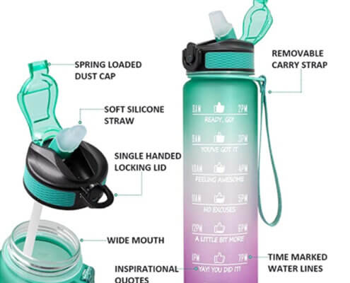 1000ml BPA FREE Motivational Reusable Water Bottle With Times SG S059 2